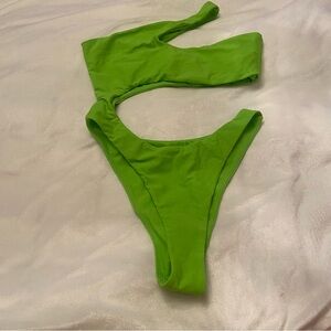 New! BFyne Lime Asymmetric One Shoulder Cutout One Piece Swimsuit 3511
